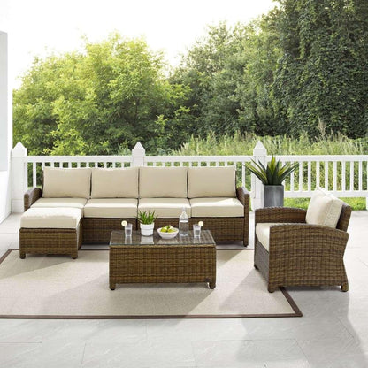 Crosley Furniture - Bradenton 5Pc Outdoor Wicker Sectional Set Sand -Weathered Brown - Left Loveseat, Right Loveseat, Armchair, Coffee Table, and Ottoman - KO70188WB-SA view 2