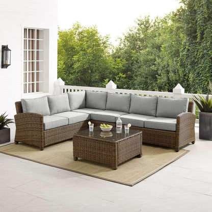 Crosley Furniture - Bradenton 5Pc Outdoor Wicker Sectional Set Gray-Weathered Brown - Left Loveseat, Right Loveseat, Center Chair, Corner Chair and Coffee Table - KO70020WB-GY veiw 1