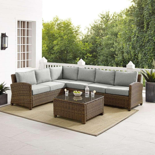 Crosley Furniture - Bradenton 5Pc Outdoor Wicker Sectional Set Gray-Weathered Brown - Left Loveseat, Right Loveseat, Center Chair, Corner Chair and Coffee Table - KO70020WB-GY veiw 1