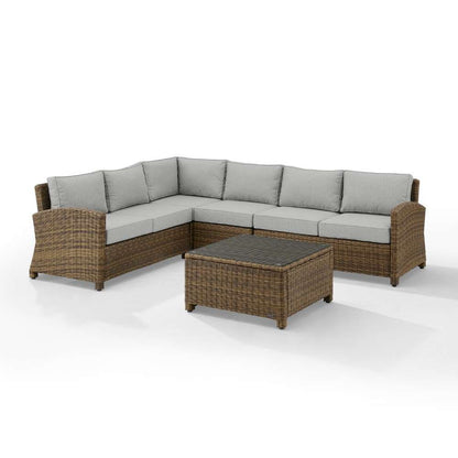Crosley Furniture - Bradenton 5Pc Outdoor Wicker Sectional Set Gray-Weathered Brown - Left Loveseat, Right Loveseat, Center Chair, Corner Chair and Coffee Table - KO70020WB-GY veiw 5