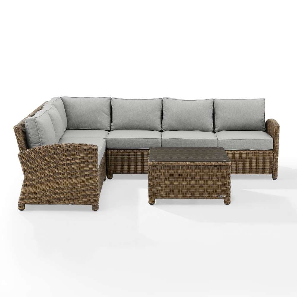 Crosley Furniture - Bradenton 5Pc Outdoor Wicker Sectional Set Gray-Weathered Brown - Left Loveseat, Right Loveseat, Center Chair, Corner Chair and Coffee Table - KO70020WB-GY veiw 6
