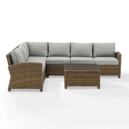 Crosley Furniture - Bradenton 5Pc Outdoor Wicker Sectional Set Gray-Weathered Brown - Left Loveseat, Right Loveseat, Center Chair, Corner Chair and Coffee Table - KO70020WB-GY veiw 6