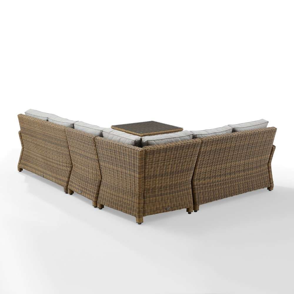 Crosley Furniture - Bradenton 5Pc Outdoor Wicker Sectional Set Gray-Weathered Brown - Left Loveseat, Right Loveseat, Center Chair, Corner Chair and Coffee Table - KO70020WB-GY veiw 7