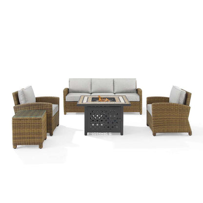 Crosley Furniture - Bradenton 5Pc Outdoor Wicker Sofa Set W/Fire Table Gray/Weathered Brown - Sofa, Side Table, Tucson Fire Table, & 2 Armchairs - KO70163-GY veiw 3