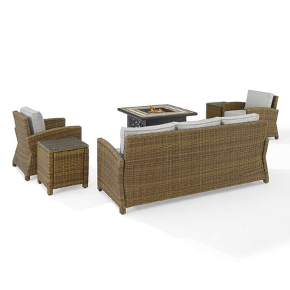 Crosley Furniture - Bradenton 5Pc Outdoor Wicker Sofa Set W/Fire Table Gray/Weathered Brown - Sofa, Side Table, Tucson Fire Table, & 2 Armchairs - KO70163-GY veiw 4