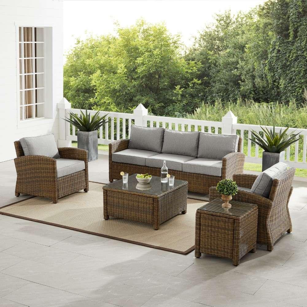 Crosley Furniture - Bradenton 5Pc Outdoor Wicker Sofa Set Gray-Weathered Brown - Sofa, Coffee Table, Side Table and 2 Arm Chairs - KO70051WB-GY veiw 1