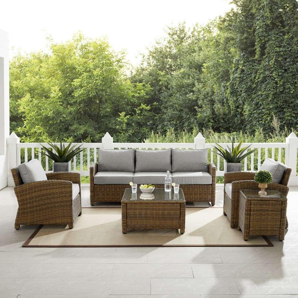 Crosley Furniture - Bradenton 5Pc Outdoor Wicker Sofa Set Gray-Weathered Brown - Sofa, Coffee Table, Side Table and 2 Arm Chairs - KO70051WB-GY veiw 2