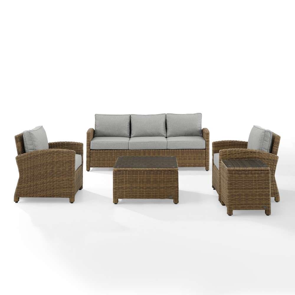 Crosley Furniture - Bradenton 5Pc Outdoor Wicker Sofa Set Gray-Weathered Brown - Sofa, Coffee Table, Side Table and 2 Arm Chairs - KO70051WB-GY veiw 6