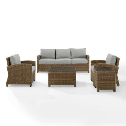 Crosley Furniture - Bradenton 5Pc Outdoor Wicker Sofa Set Gray-Weathered Brown - Sofa, Coffee Table, Side Table and 2 Arm Chairs - KO70051WB-GY veiw 6