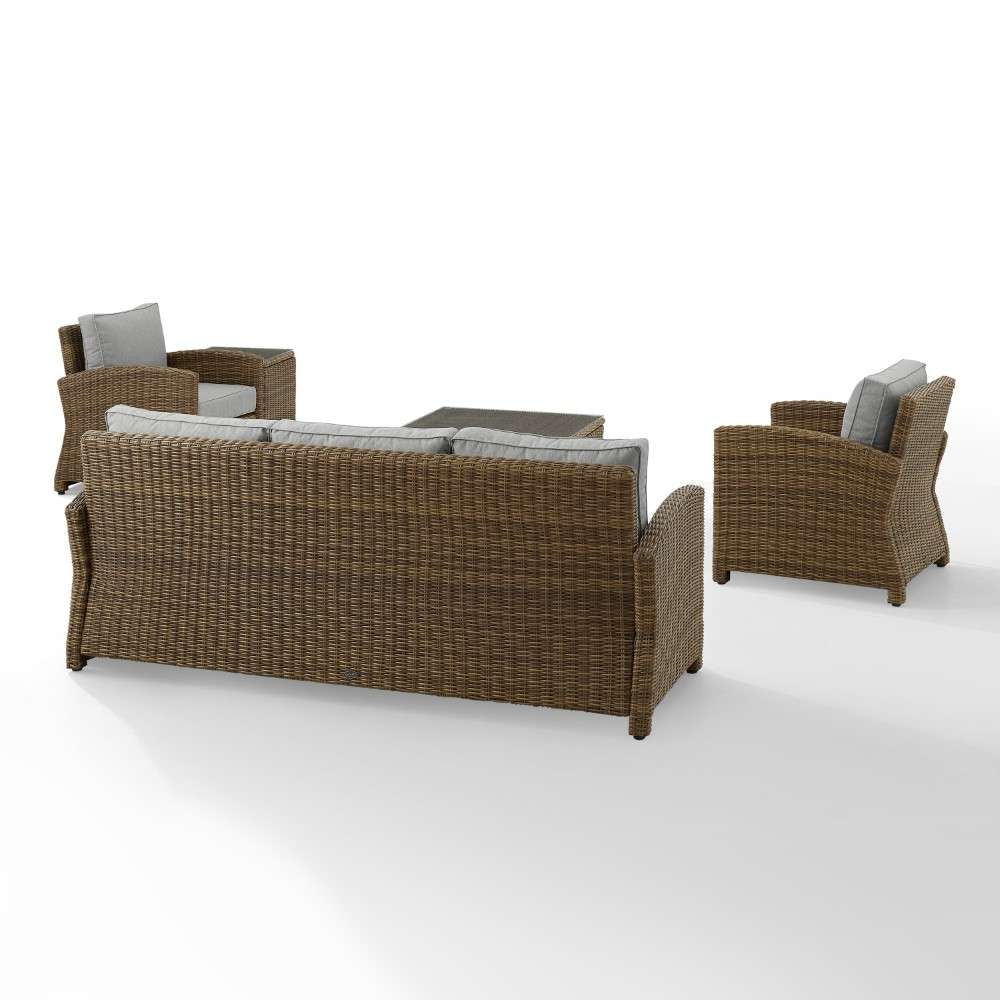 Crosley Furniture - Bradenton 5Pc Outdoor Wicker Sofa Set Gray-Weathered Brown - Sofa, Coffee Table, Side Table and 2 Arm Chairs - KO70051WB-GY veiw 7
