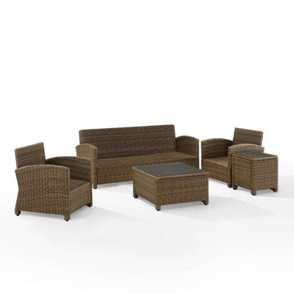 Crosley Furniture - Bradenton 5Pc Outdoor Wicker Sofa Set Gray-Weathered Brown - Sofa, Coffee Table, Side Table and 2 Arm Chairs - KO70051WB-GY veiw 8