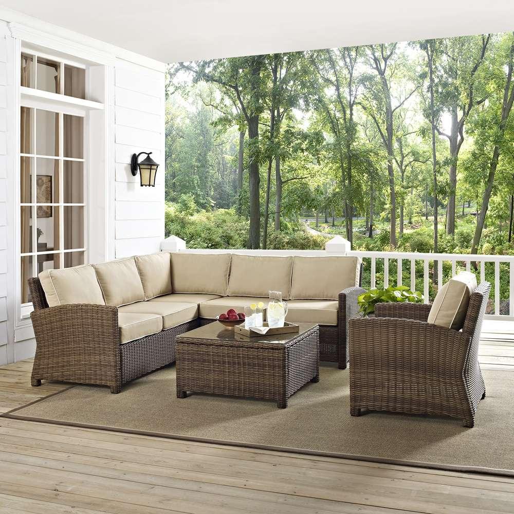 Crosley Furniture - Bradenton 5-Piece Outdoor Wicker Seating Set with Sand Cushions - Right Corner Loveseat, Left Corner Loveseat, Corner Chair, Arm Chair, Sectional Glass Top Coffee Table - KO70021WB-SA veiw 1