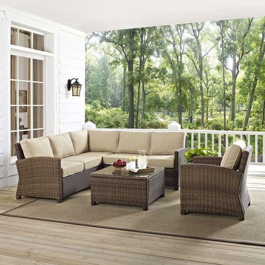 Crosley Furniture - Bradenton 5-Piece Outdoor Wicker Seating Set with Sand Cushions - Right Corner Loveseat, Left Corner Loveseat, Corner Chair, Arm Chair, Sectional Glass Top Coffee Table - KO70021WB-SA veiw 1