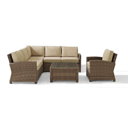 Crosley Furniture - Bradenton 5-Piece Outdoor Wicker Seating Set with Sand Cushions - Right Corner Loveseat, Left Corner Loveseat, Corner Chair, Arm Chair, Sectional Glass Top Coffee Table - KO70021WB-SA veiw 2