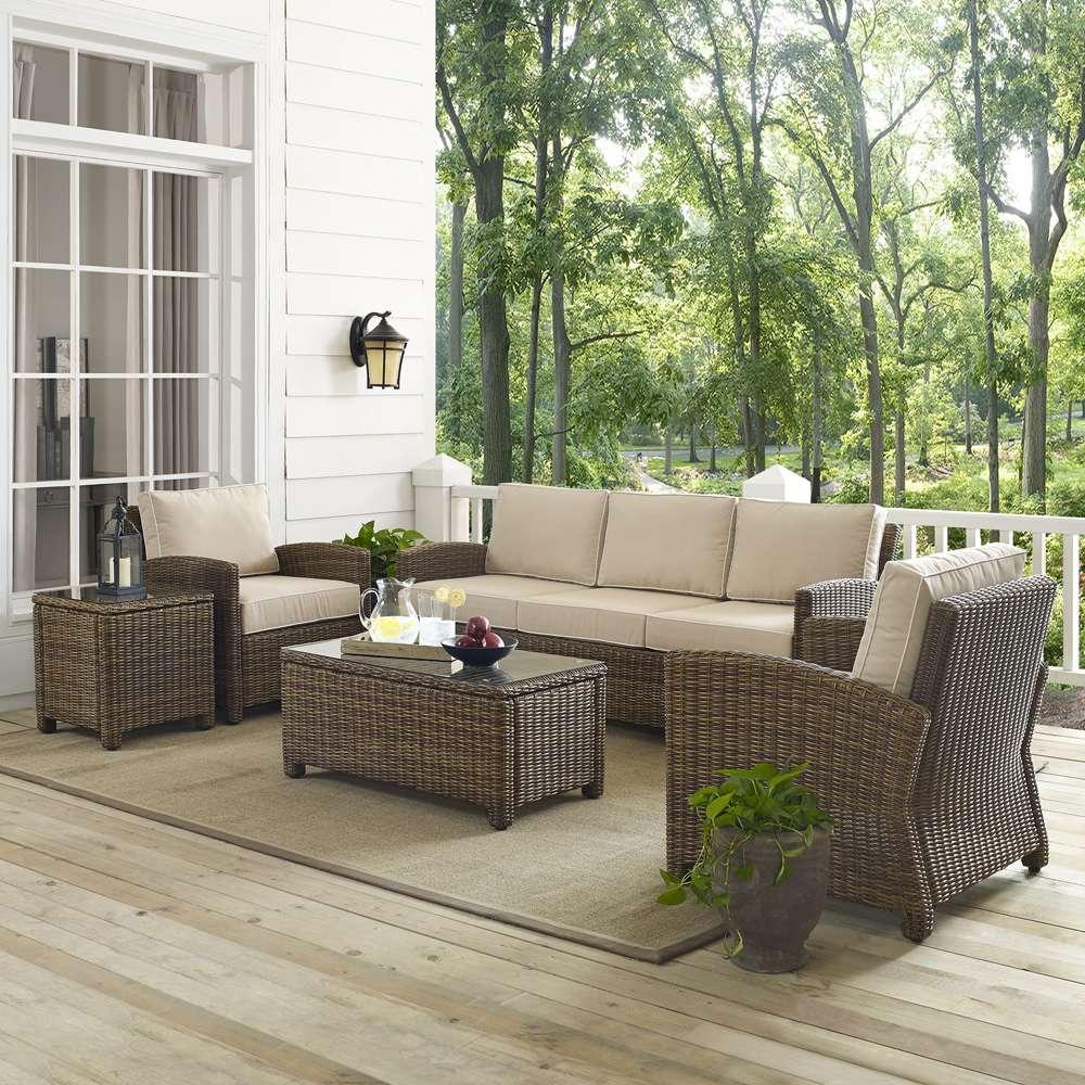Crosley Furniture - Bradenton 5-Piece Outdoor Wicker Sofa Conversation Set with Sand Cushions - Sofa, Two Arm Chairs, Side Table & Glass Top Table - KO70051WB-SA veiw 1
