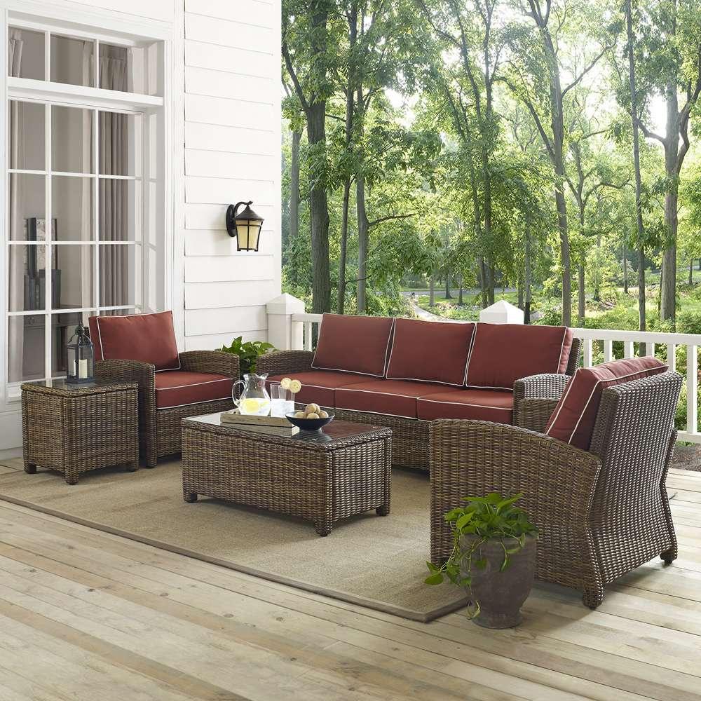 Crosley Furniture - Bradenton 5-Piece Outdoor Wicker Sofa Conversation Set with Sangria Cushions - Sofa, Two Arm Chairs, Side Table & Glass Top Table - KO70051WB-SG veiw 1