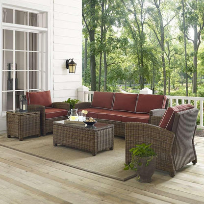 Crosley Furniture - Bradenton 5-Piece Outdoor Wicker Sofa Conversation Set with Sangria Cushions - Sofa, Two Arm Chairs, Side Table & Glass Top Table - KO70051WB-SG veiw 1