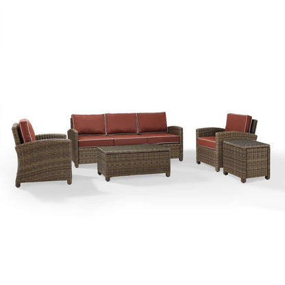 Crosley Furniture - Bradenton 5-Piece Outdoor Wicker Sofa Conversation Set with Sangria Cushions - Sofa, Two Arm Chairs, Side Table & Glass Top Table - KO70051WB-SG veiw 2
