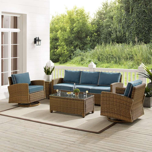 Crosley Furniture - Bradenton 5Pc Swivel Rocker And Sofa Set Navy/Weathered Brown - Sofa, Coffee Table, Side Table, & 2 Swivel Rockers - KO70425WB-NV view 1