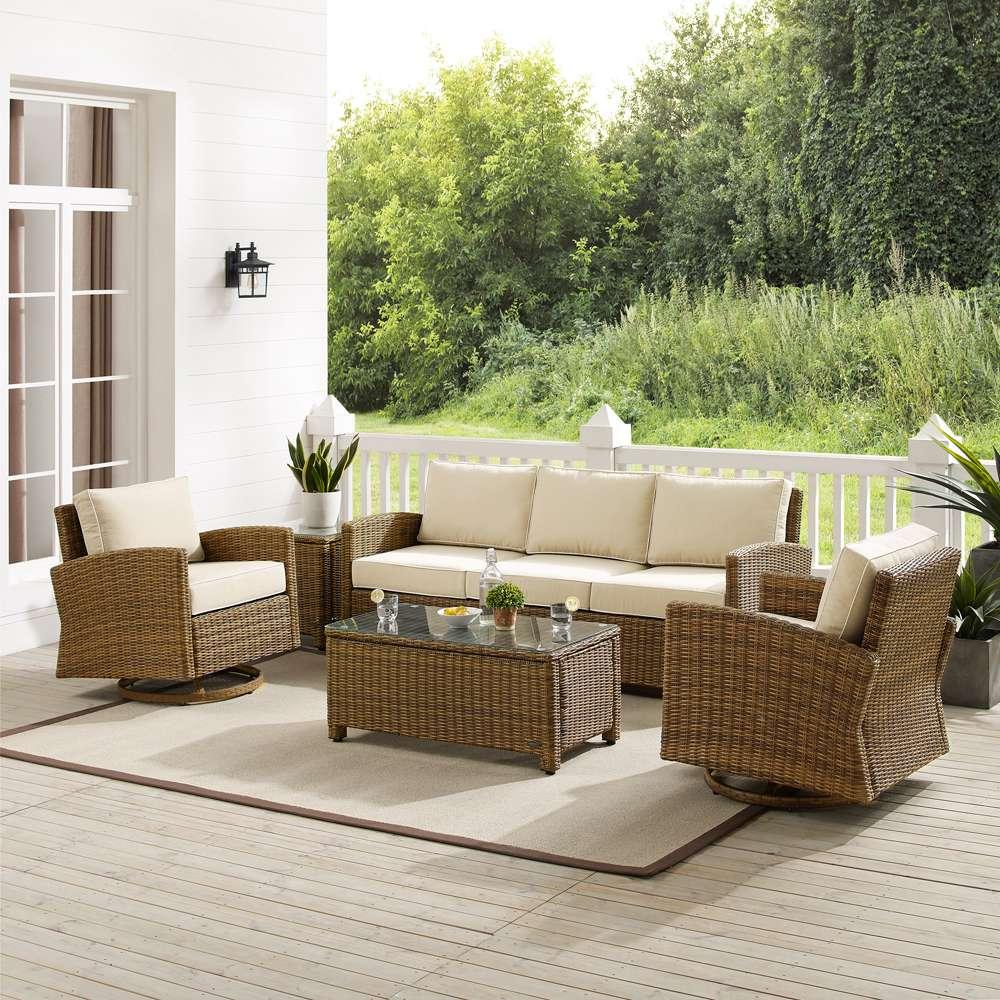 Crosley Furniture - Bradenton 5Pc Swivel Rocker And Sofa Set Sand/Weathered Brown - Sofa, Coffee Table, Side Table, & 2 Swivel Rockers - KO70425WB-SA view 1