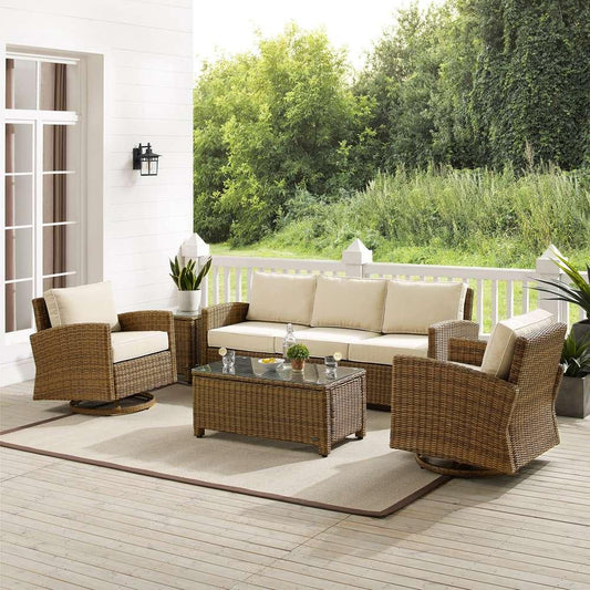 Crosley Furniture - Bradenton 5Pc Swivel Rocker And Sofa Set Sand/Weathered Brown - Sofa, Coffee Table, Side Table, & 2 Swivel Rockers - KO70425WB-SA view 1