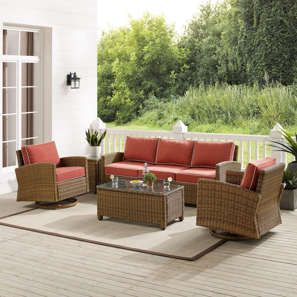 Crosley Furniture - Bradenton 5Pc Swivel Rocker And Sofa Set Sangria/Weathered Brown - Sofa, Coffee Table, Side Table, & 2 Swivel Rockers - KO70425WB-SG view 1