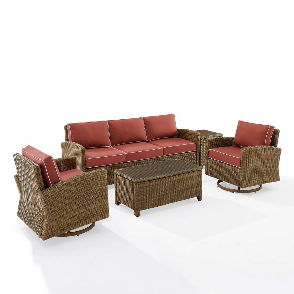 Crosley Furniture - Bradenton 5Pc Swivel Rocker And Sofa Set Sangria/Weathered Brown - Sofa, Coffee Table, Side Table, & 2 Swivel Rockers - KO70425WB-SG view 2