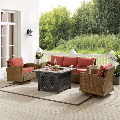 Crosley Furniture - Bradenton 5Pc Swivel Rocker And Sofa Set W/Fire Table Sangria/Weathered Brown - Tucson Fire Table, Sofa, Side Table, & 2 Swivel Rockers - KO70208WB-SG view 1