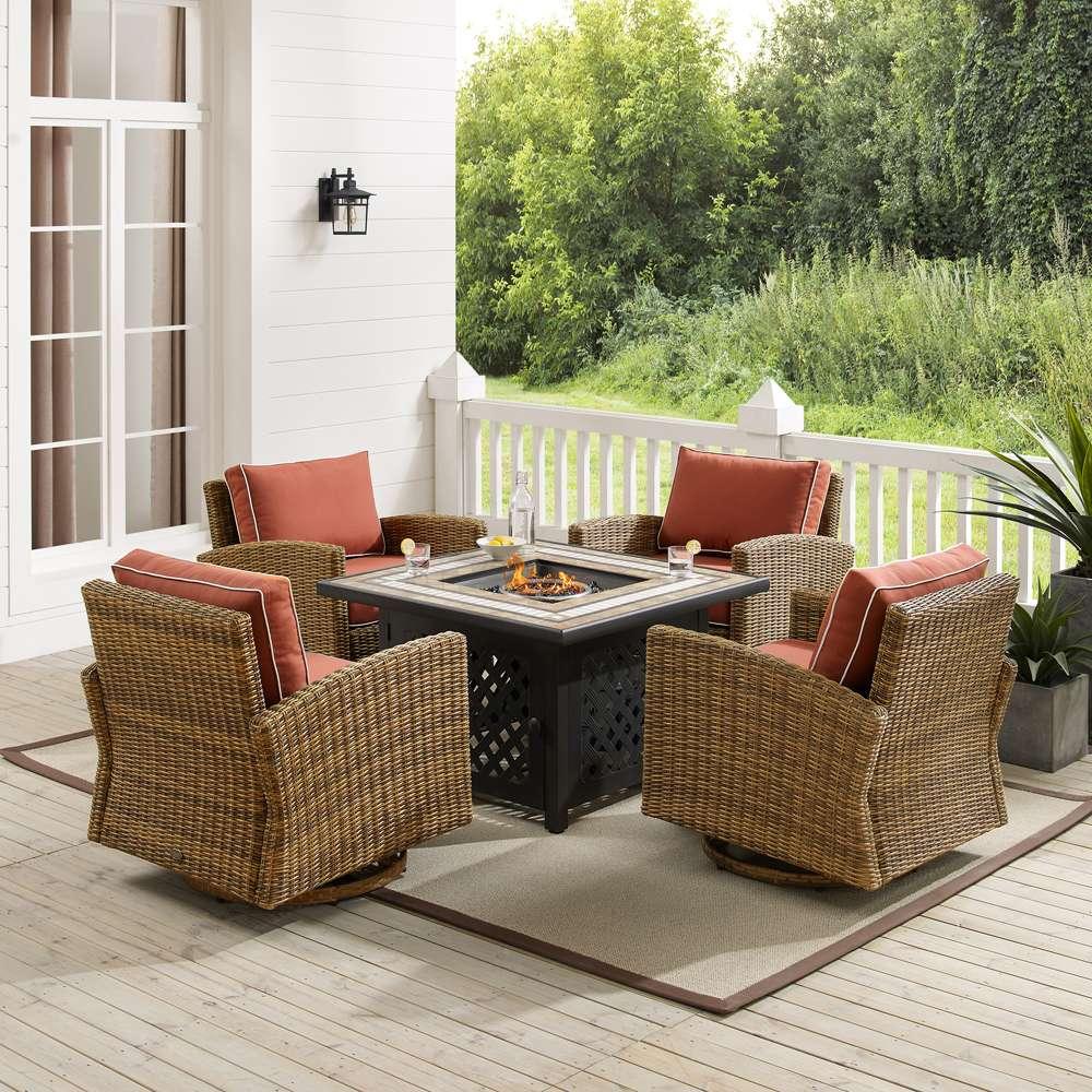 Crosley Furniture - Bradenton 5Pc Swivel Rocker Conversation Set W/Fire Table Sangria/Weathered Brown - Tucson Fire Table & 4 Swivel Rockers - KO70209WB-SG view 1