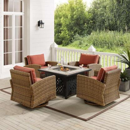 Crosley Furniture - Bradenton 5Pc Swivel Rocker Conversation Set W/Fire Table Sangria/Weathered Brown - Tucson Fire Table & 4 Swivel Rockers - KO70209WB-SG view 1
