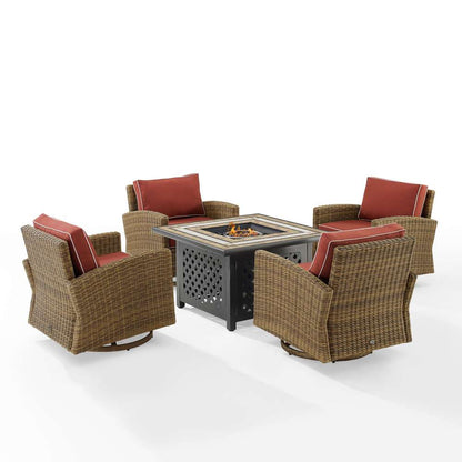 Crosley Furniture - Bradenton 5Pc Swivel Rocker Conversation Set W/Fire Table Sangria/Weathered Brown - Tucson Fire Table & 4 Swivel Rockers - KO70209WB-SG view 2