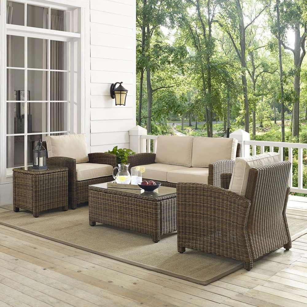 Crosley Furniture - Bradenton 5-Piece Outdoor Wicker Conversation Set with Sand Cushions - Loveseat, Two Arm Chairs, Side Table & Glass Top Table - KO70050WB-SA veiw 1