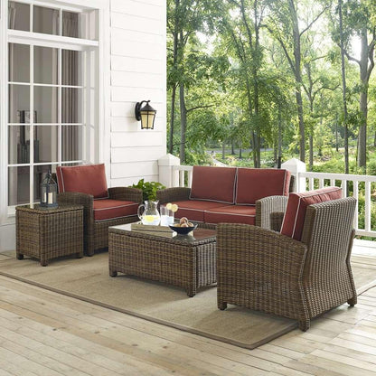 Crosley Furniture - Bradenton 5-Piece Outdoor Wicker Conversation Set with Sangria Cushions - Loveseat, Two Arm Chairs, Side Table & Glass Top Table - KO70050WB-SG veiw 1