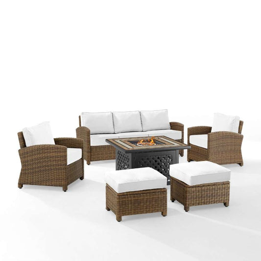 Crosley Furniture - Bradenton 6Pc Outdoor Sofa Set W/Fire Table - Sunbrella White/Weathered Brown - Tucson Fire Table, Sofa, 2 Armchairs & 2 Ottomans - KO70184WB-WH veiw 1