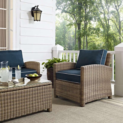 Crosley Furniture - Bradenton Outdoor Wicker Arm Chair with Navy Cushions - KO70023WB-NV veiw 1