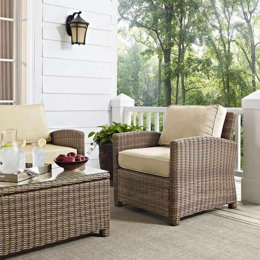 Crosley Furniture - Bradenton Outdoor Wicker Arm Chair with Sand Cushions - KO70023WB-SA veiw 1