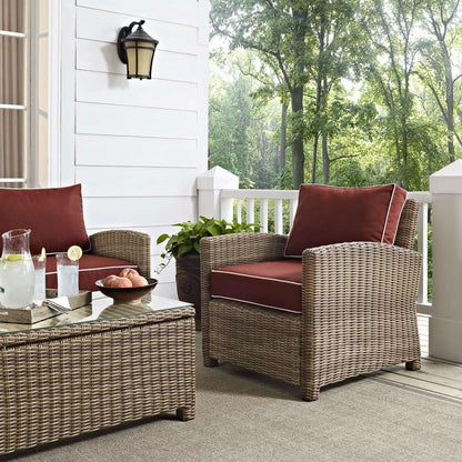 Crosley Furniture - Bradenton Outdoor Wicker Arm Chair with Sangria Cushions - KO70023WB-SG veiw 1