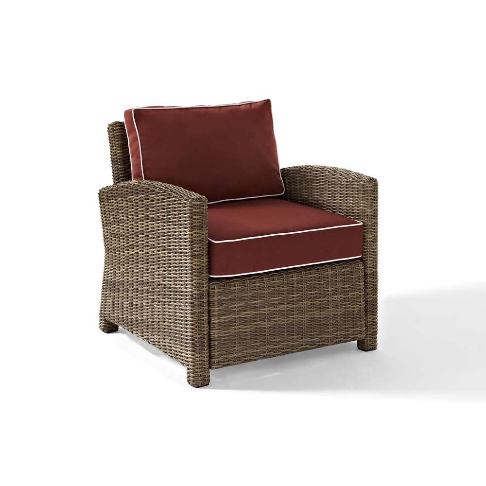 Crosley Furniture - Bradenton Outdoor Wicker Arm Chair with Sangria Cushions - KO70023WB-SG veiw 2