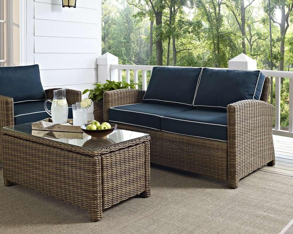 Crosley Furniture - Bradenton Outdoor Wicker Loveseat with Navy Cushions - KO70022WB-NV view 1