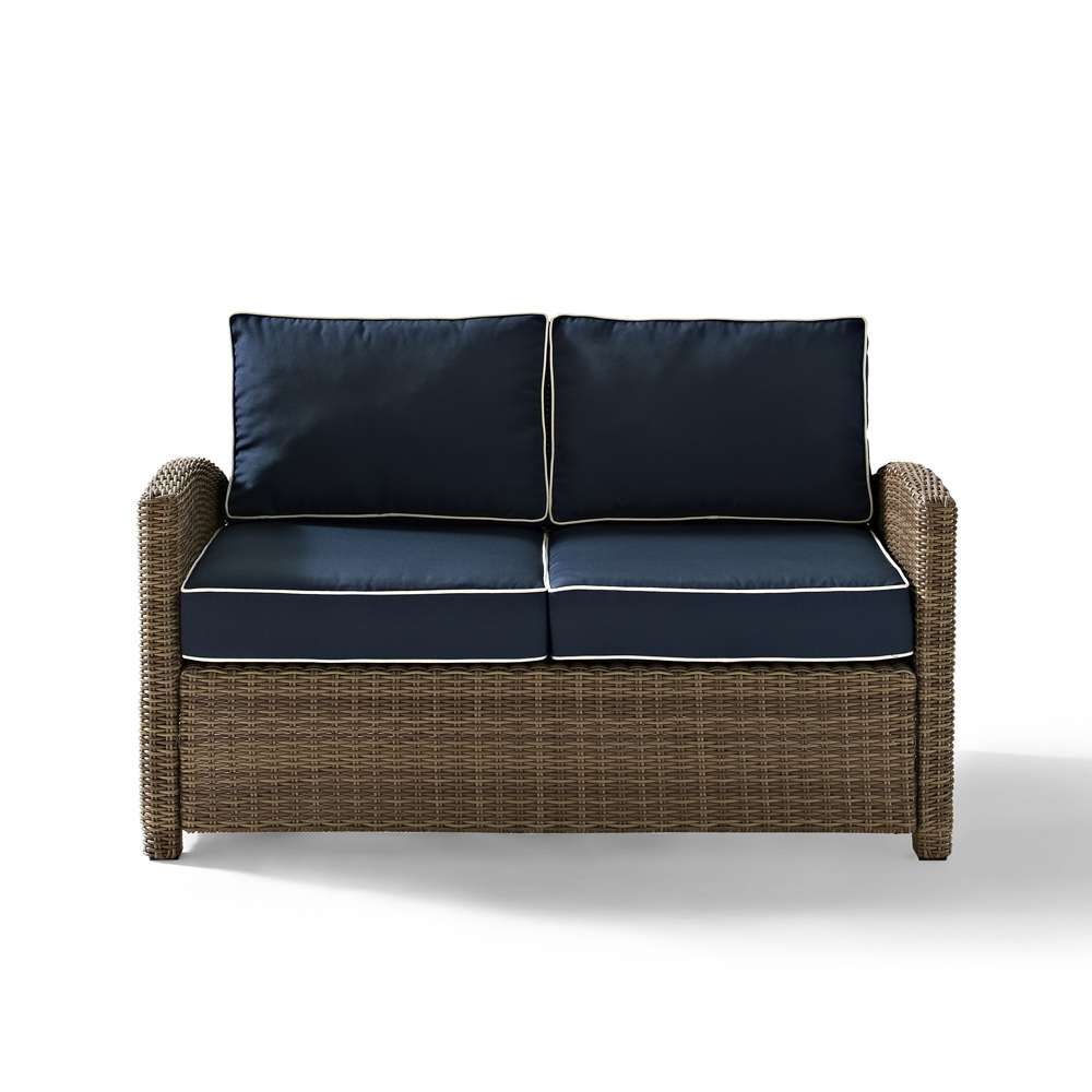 Crosley Furniture - Bradenton Outdoor Wicker Loveseat with Navy Cushions - KO70022WB-NV view 2