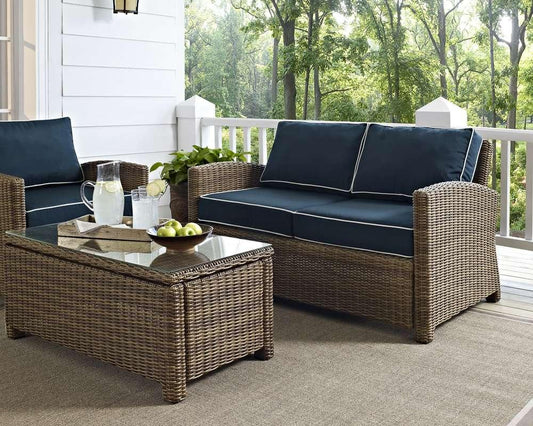 Crosley Furniture - Bradenton Outdoor Wicker Loveseat with Navy Cushions - KO70022WB-NV veiw 1
