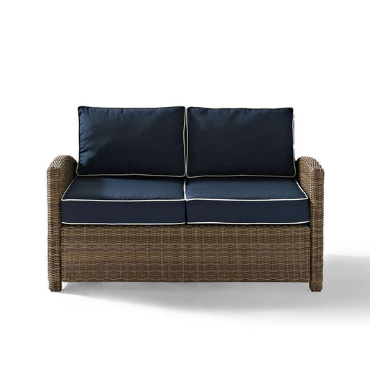 Crosley Furniture - Bradenton Outdoor Wicker Loveseat with Navy Cushions - KO70022WB-NV veiw 2