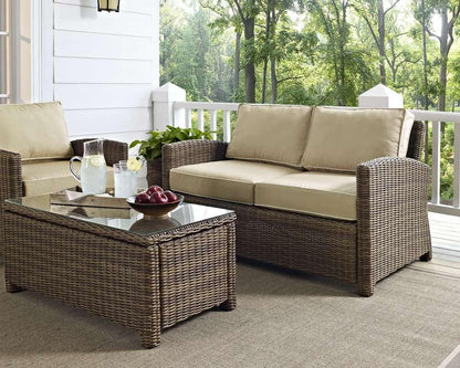 Crosley Furniture - Bradenton Outdoor Wicker Loveseat with Sand Cushions - KO70022WB-SA view 1