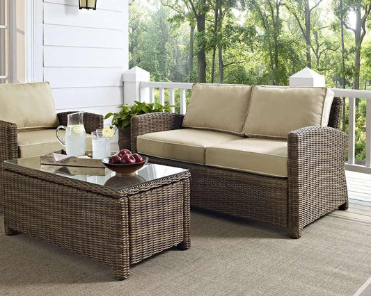 Crosley Furniture - Bradenton Outdoor Wicker Loveseat with Sand Cushions - KO70022WB-SA veiw 1