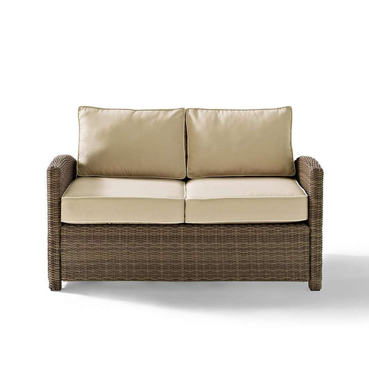 Crosley Furniture - Bradenton Outdoor Wicker Loveseat with Sand Cushions - KO70022WB-SA veiw 2