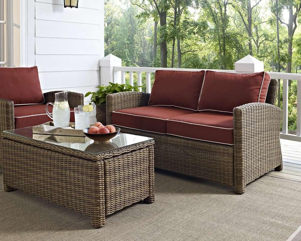 Crosley Furniture - Bradenton Outdoor Wicker Loveseat with Sangria Cushions - KO70022WB-SG view 1