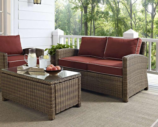 Crosley Furniture - Bradenton Outdoor Wicker Loveseat with Sangria Cushions - KO70022WB-SG veiw 1