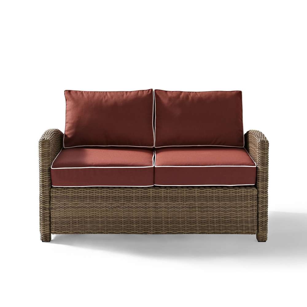 Crosley Furniture - Bradenton Outdoor Wicker Loveseat with Sangria Cushions - KO70022WB-SG veiw 2