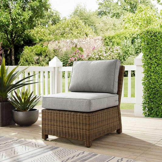 Crosley Furniture - Bradenton Outdoor Wicker Sectional Center Chair Gray/Weathered Brown - KO70017WB-GY veiw 1