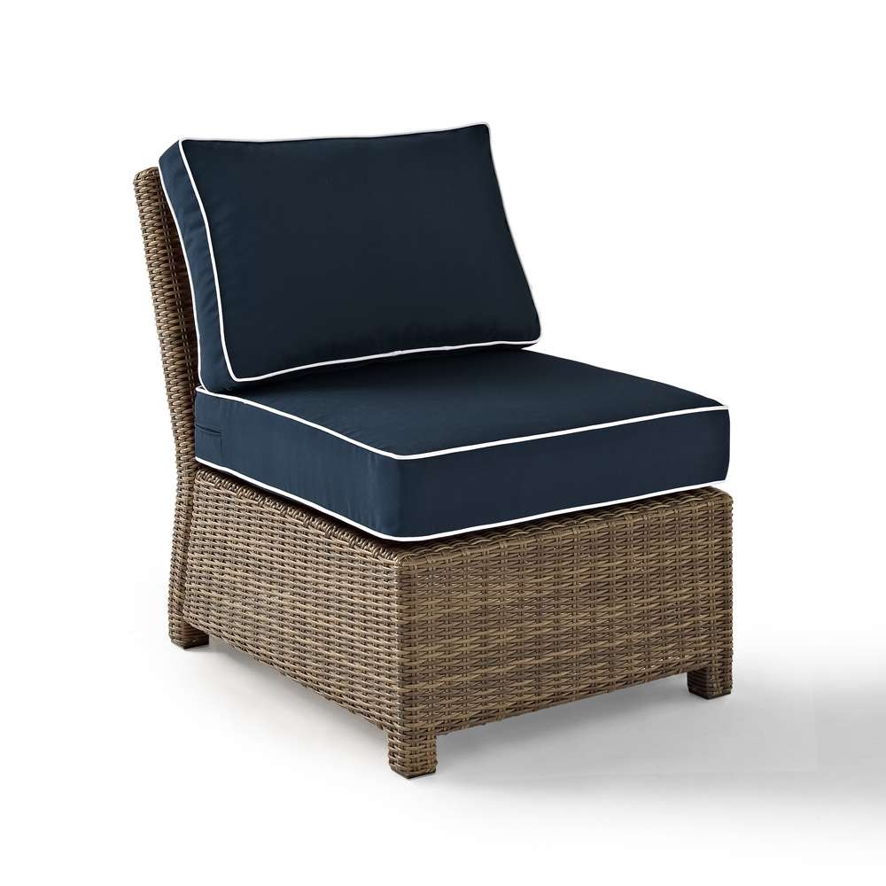 Crosley Furniture - Bradenton Outdoor Wicker Sectional Center Chair with Navy Cushions - KO70017WB-NV veiw 1